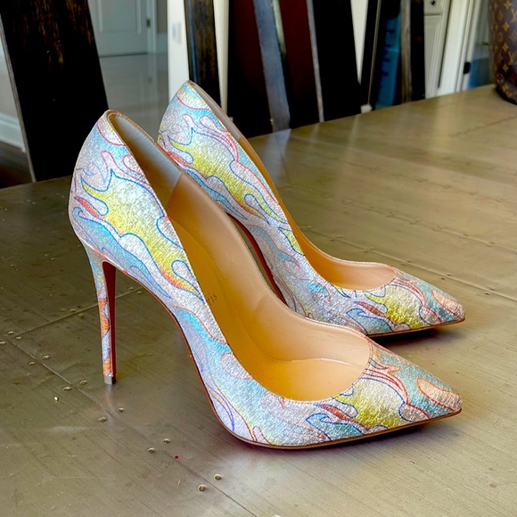 Christian louboutin pigalle follies flame 100mm stiletto gold metallic sz 38.5 - Picture 2 of 10
